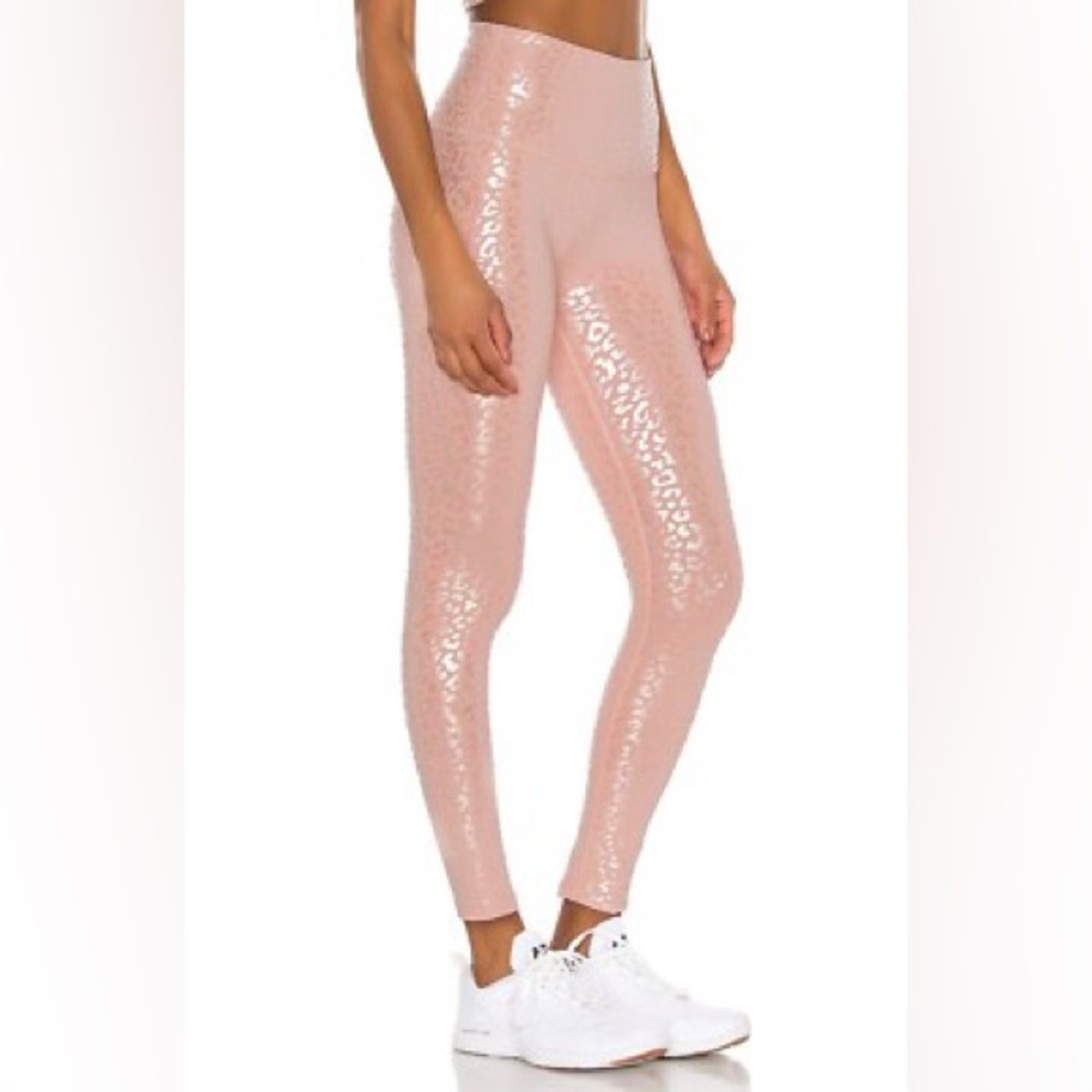 Beyond Yoga Pink Shimmer Leopard-Print High-Waist Leggings medium